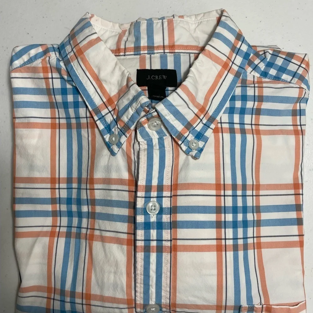 J. Crew Men's Casual Plaid Shirt in Blue and Orange Size Large CB-